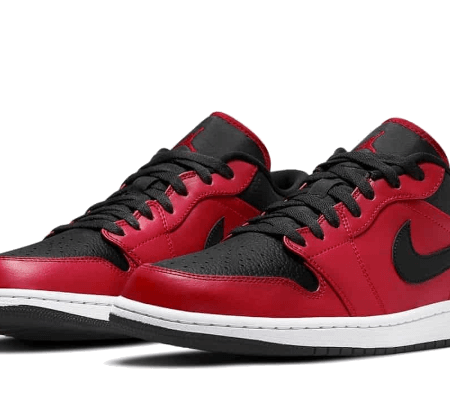 Nike Sko Air Jordan 1 Low Reverse Bred Pebbled Swoosh